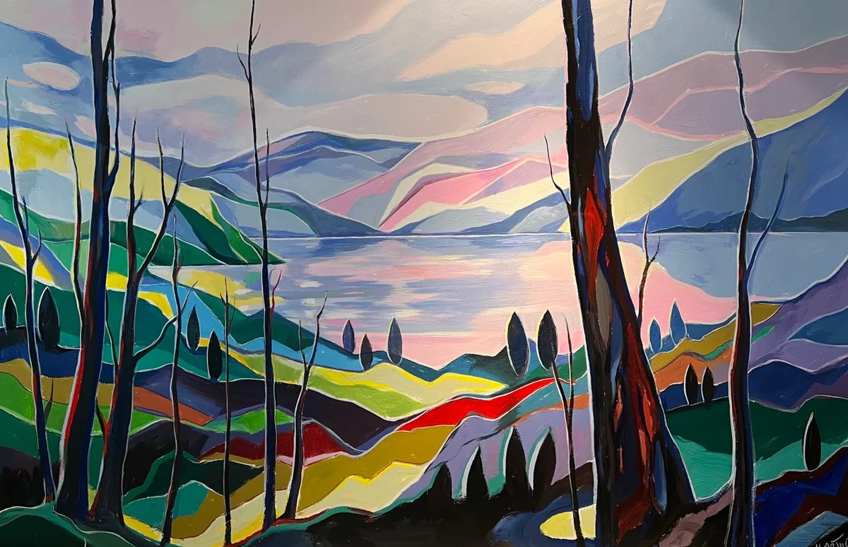 Violet Horizon – Skaha Lake Acrylic on Canvas 44 x 72 in (112 x 183 cm) 2025 Ref: PY 11 Price: $6,500 CAD