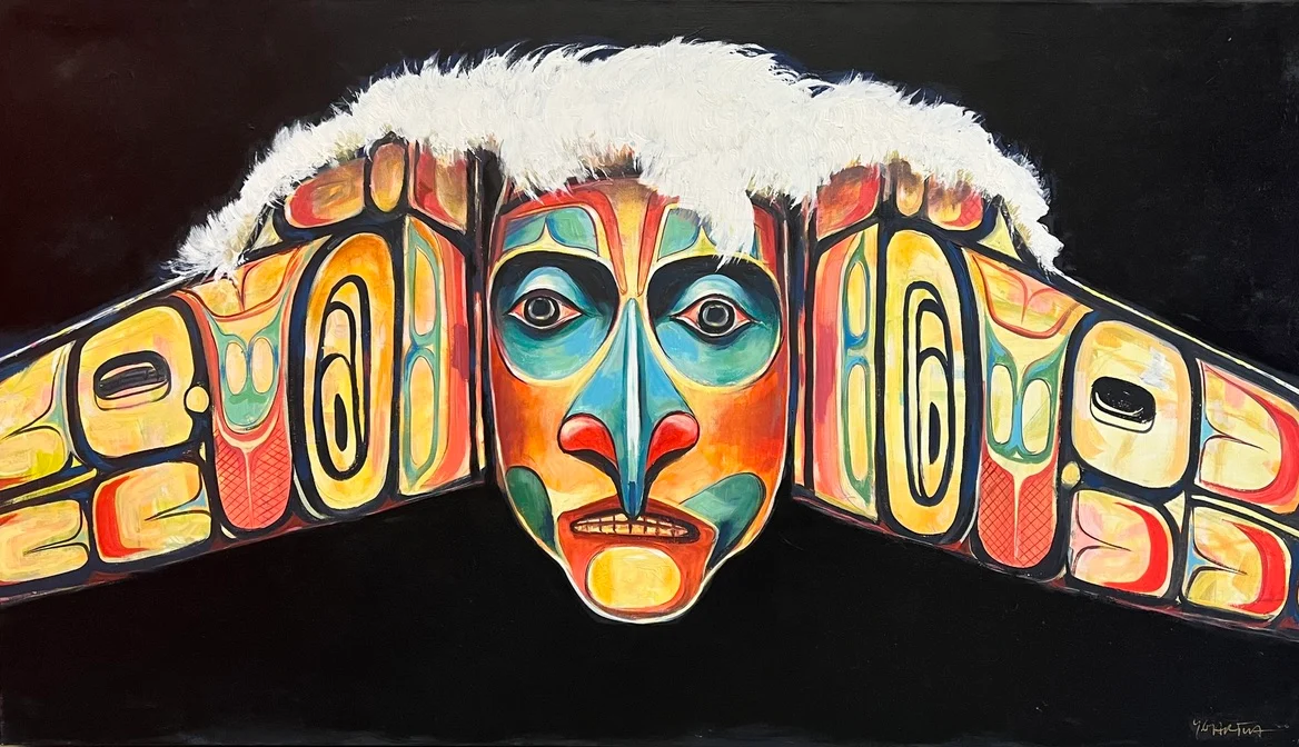 WESTCOAST TRANSFORMATION MASK ACRYLIC ON CANVAS 34X60IN - SOLD