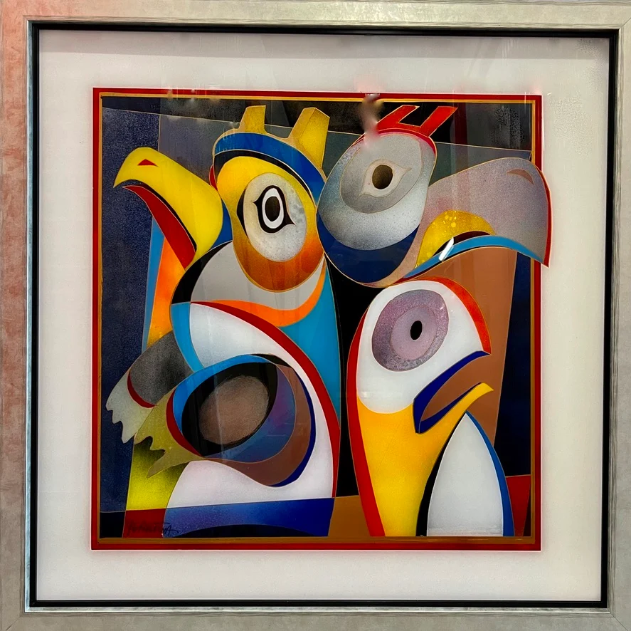 THE EAGLE. REVERSE ON PLEXIGLASS 40X40IN FRAMED - SOLD