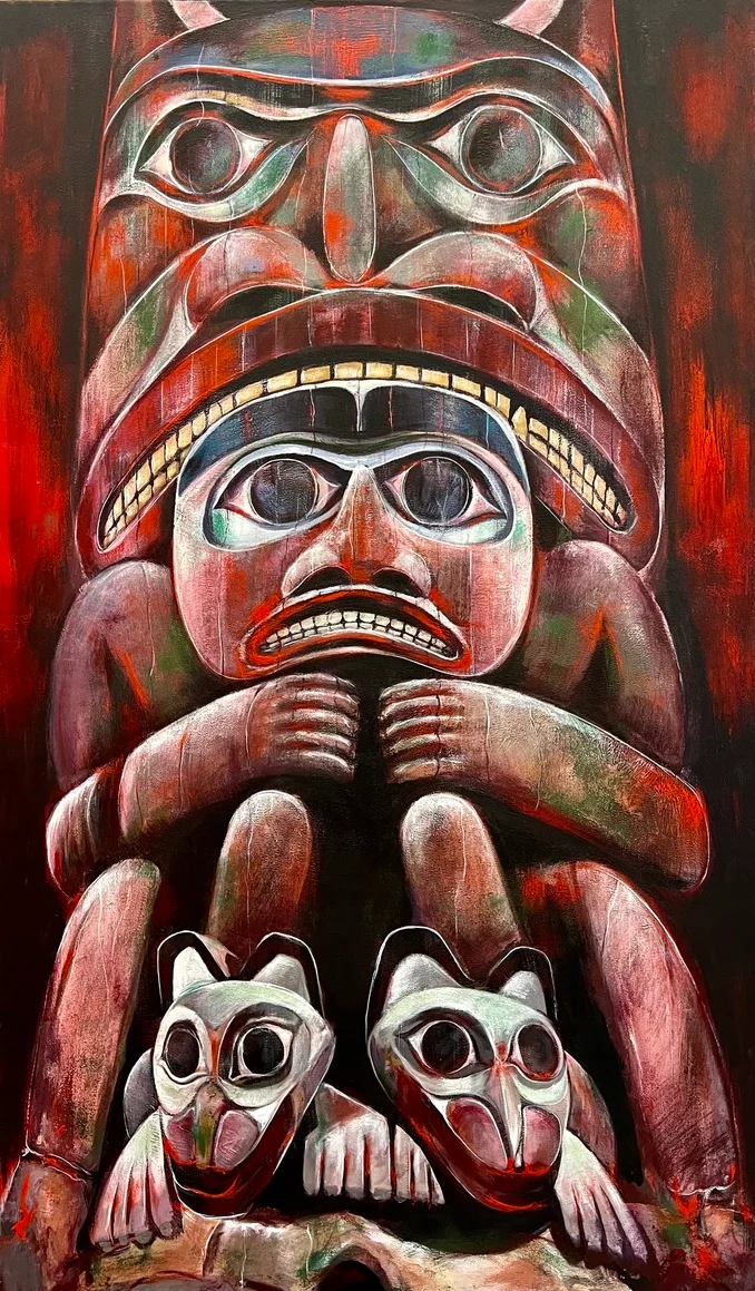 TOTEM FAMILY ACRYLIC ON CANVAS 60X36IN - SOLD