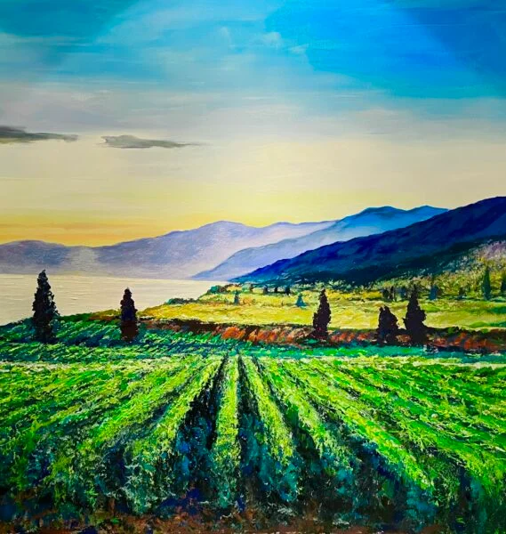 Okanagan vineyard and lake landscape by Paul Ygartua